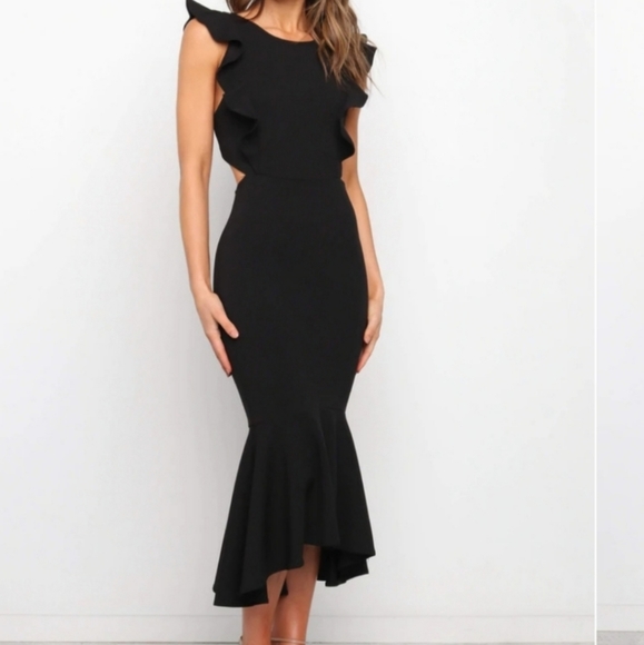 Petal & Pup Dresses Petal Pup Forest Black Avani Ruffle Cutout Midi